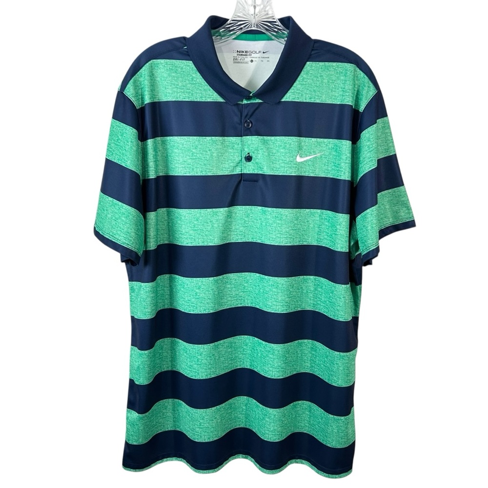 Nike Golf Dri-Fit Golf Polo Shirt Striped XL Blue Green Short Sleeve